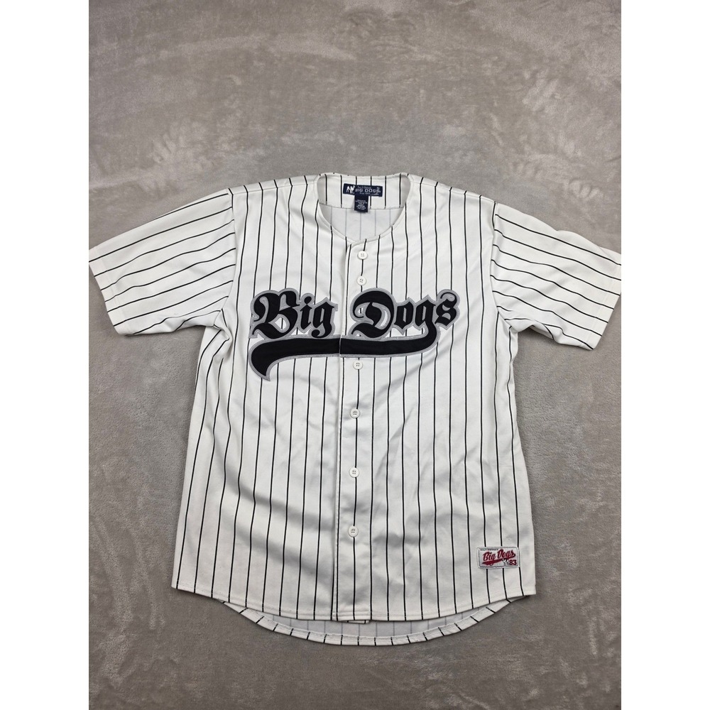 Big Dogs Baseball Jersey Mens Medium Pinstripe Button Up Short Sleeve *Read